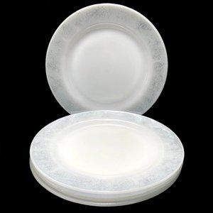 Vintage 1950s Federal Scribble Set of 4 Dinner Plates 9" Heat Proof Milk Glass